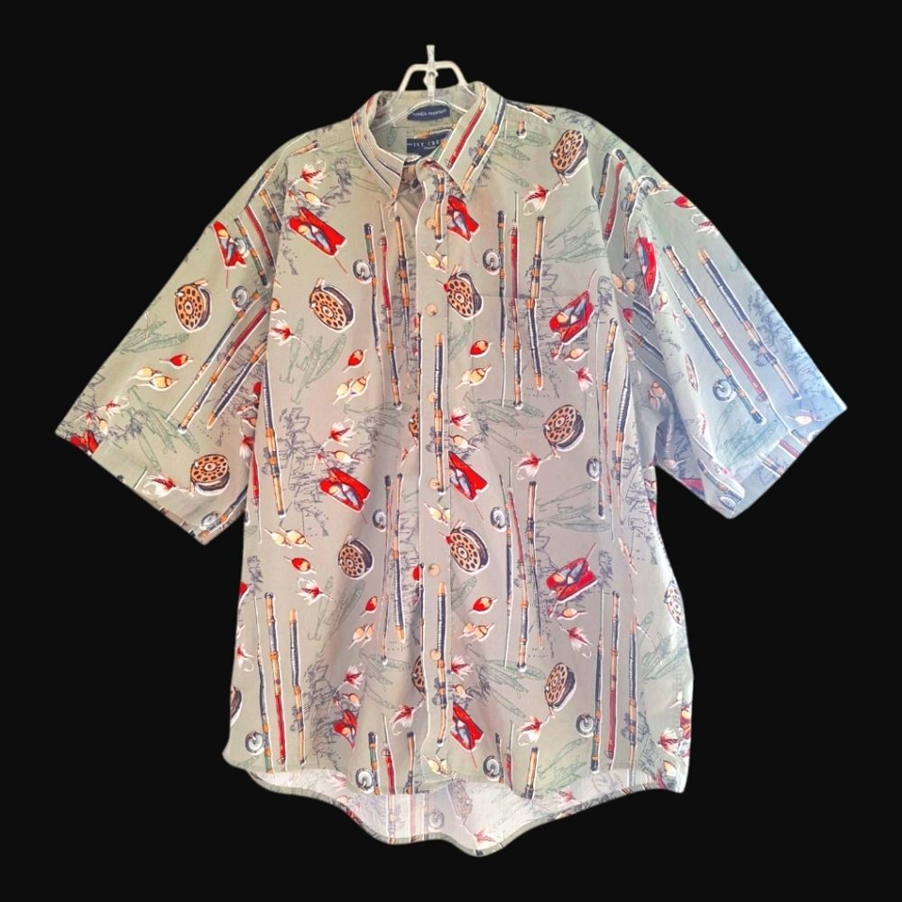 Ivy Crew Fish Theme Button Down 100% Cotton Men’s XXL Classic Short Sleeve Cabin